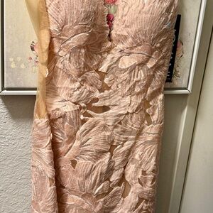 Jovani Gold Sheath Dress with Ruched Plunge Neckline